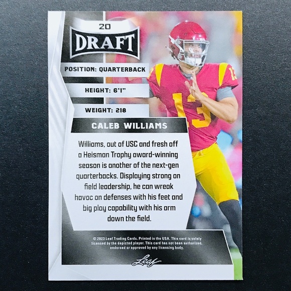 Caleb Williams PRC - 2023 Leaf Draft #20 - Picture 2 of 2